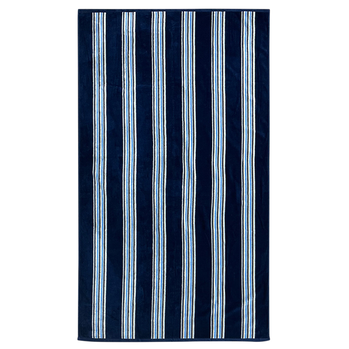 Serviette de plage éponge velours jacquard MILONGA bleu marine  taille L _Rayures_