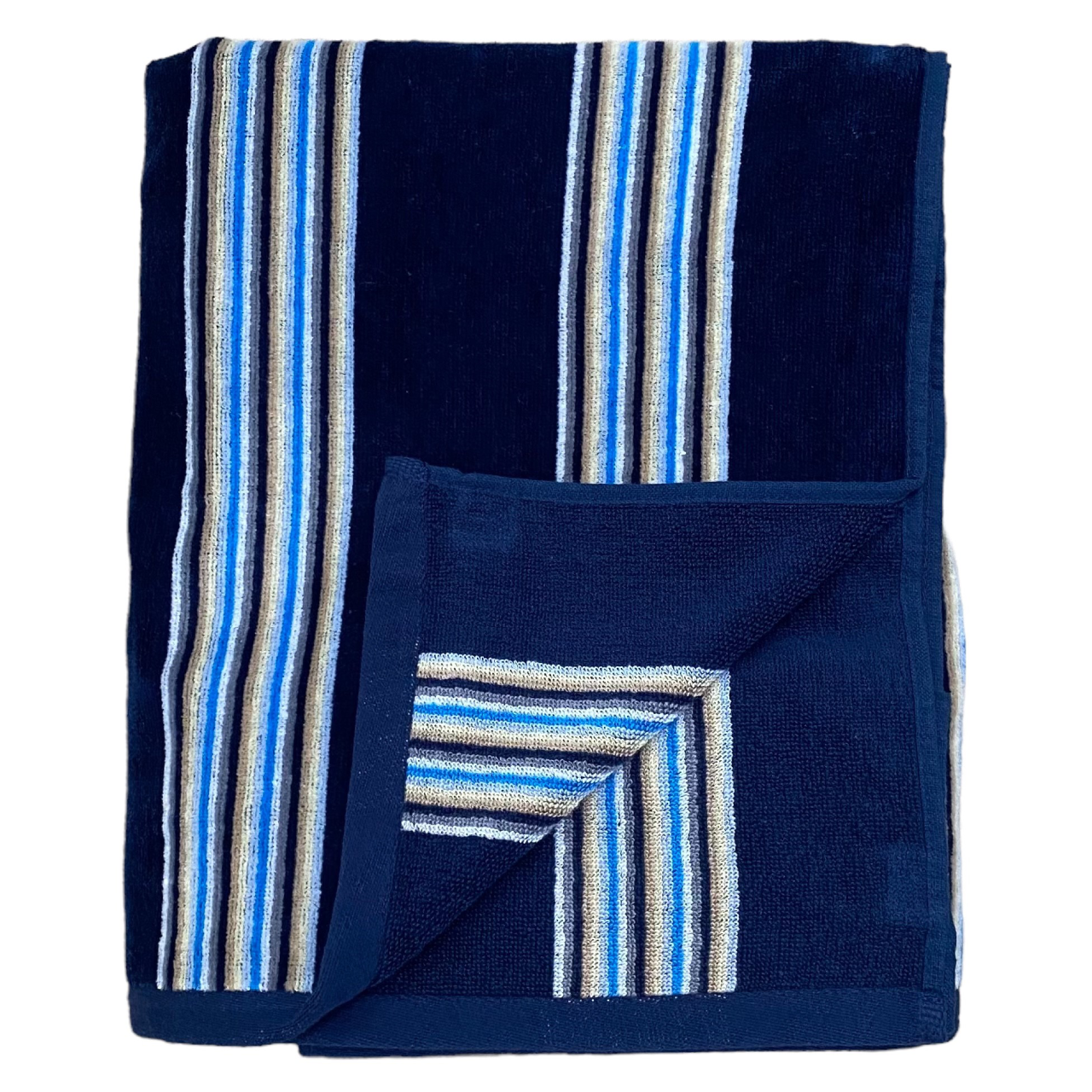 Serviette de plage éponge velours jacquard MILONGA bleu marine  taille L