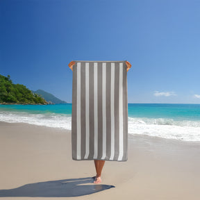 drap de plage rayures classiques adulte bahia taupe