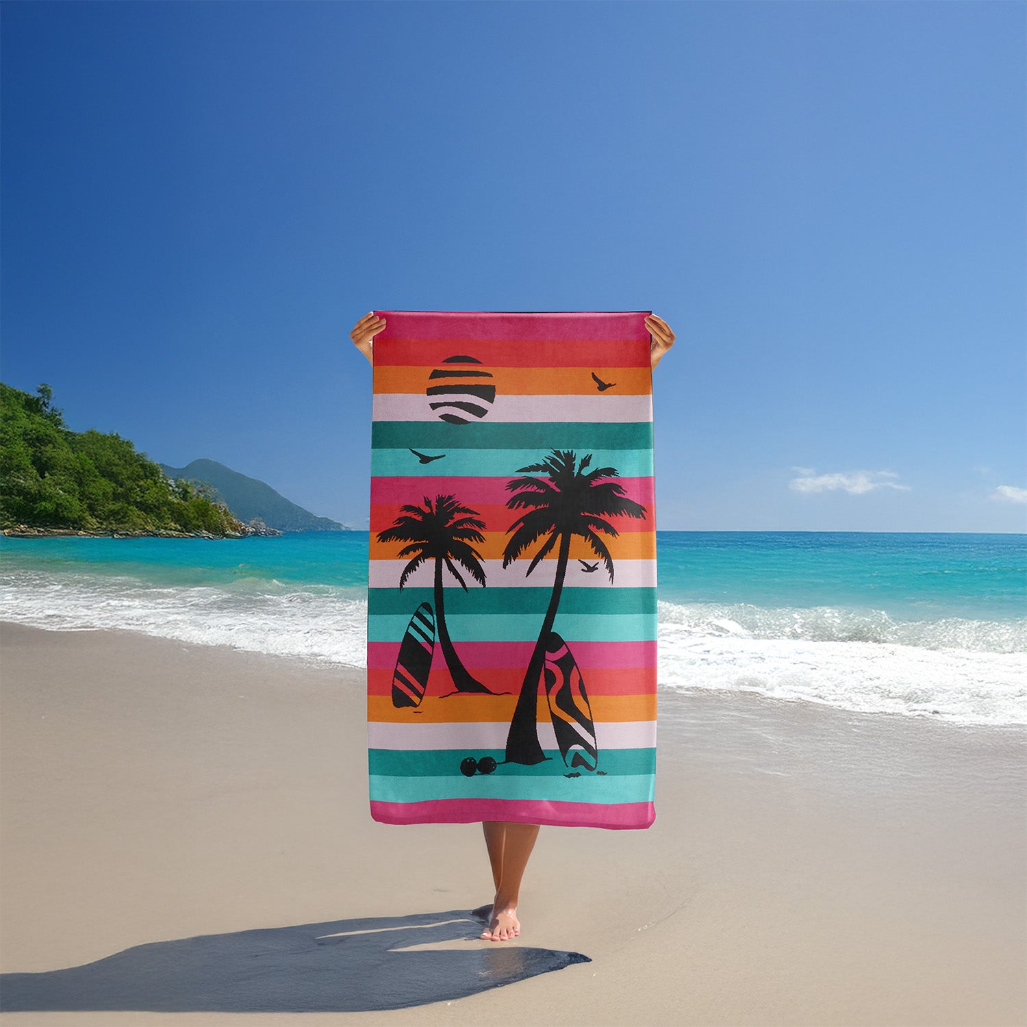 Serviette de plage éponge velours jacquard Maupiti 100x175cm Taille L _Rayures_