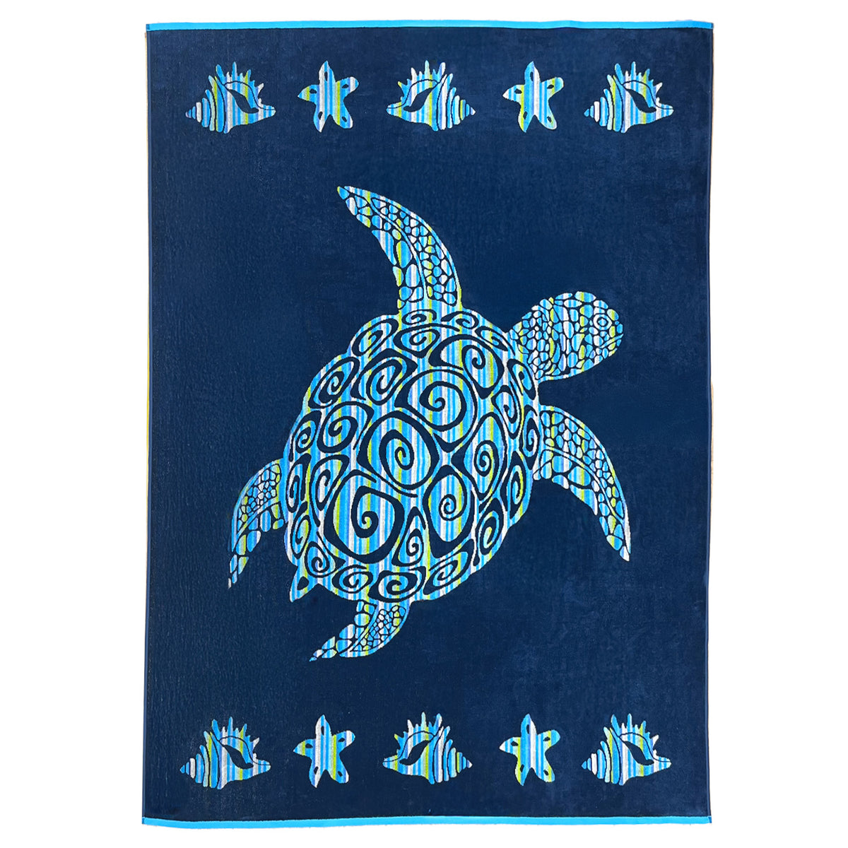 Serviette de plage éponge velours Jacquard bleu Calypso 140x180cm -Taille XL