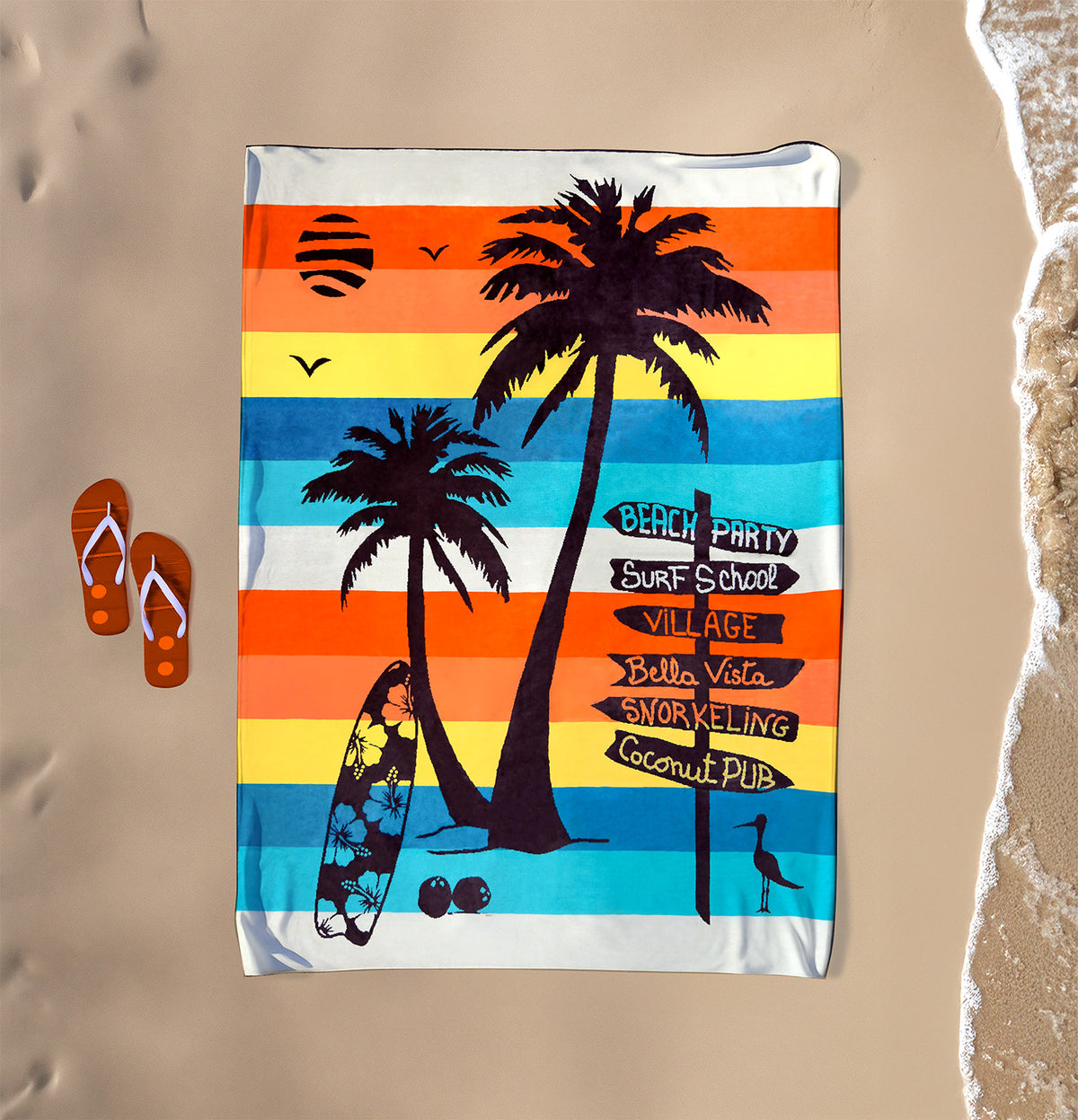 Serviette de plage éponge velours Jacquard Coconut Beach  140x180cm -Taille XL _Rayures_