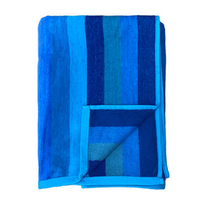 Serviette de plage éponge velours jacquard "Bayadère blue stripes"  taille M