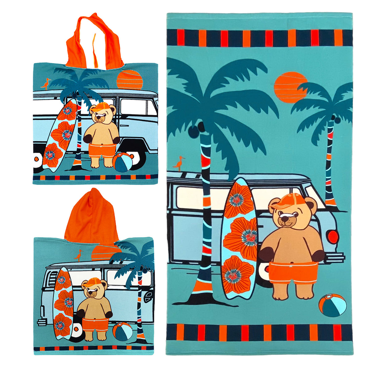 Pack enfant Surfista un Poncho et une Serviette de plage microfibre 100% polyester