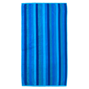 Serviette de plage éponge velours jacquard "Bayadère blue stripes"  taille M