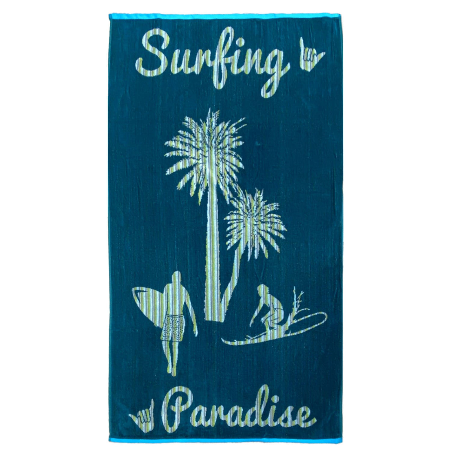 Serviette de plage éponge velours jacquard CANOA bleu canard taille L