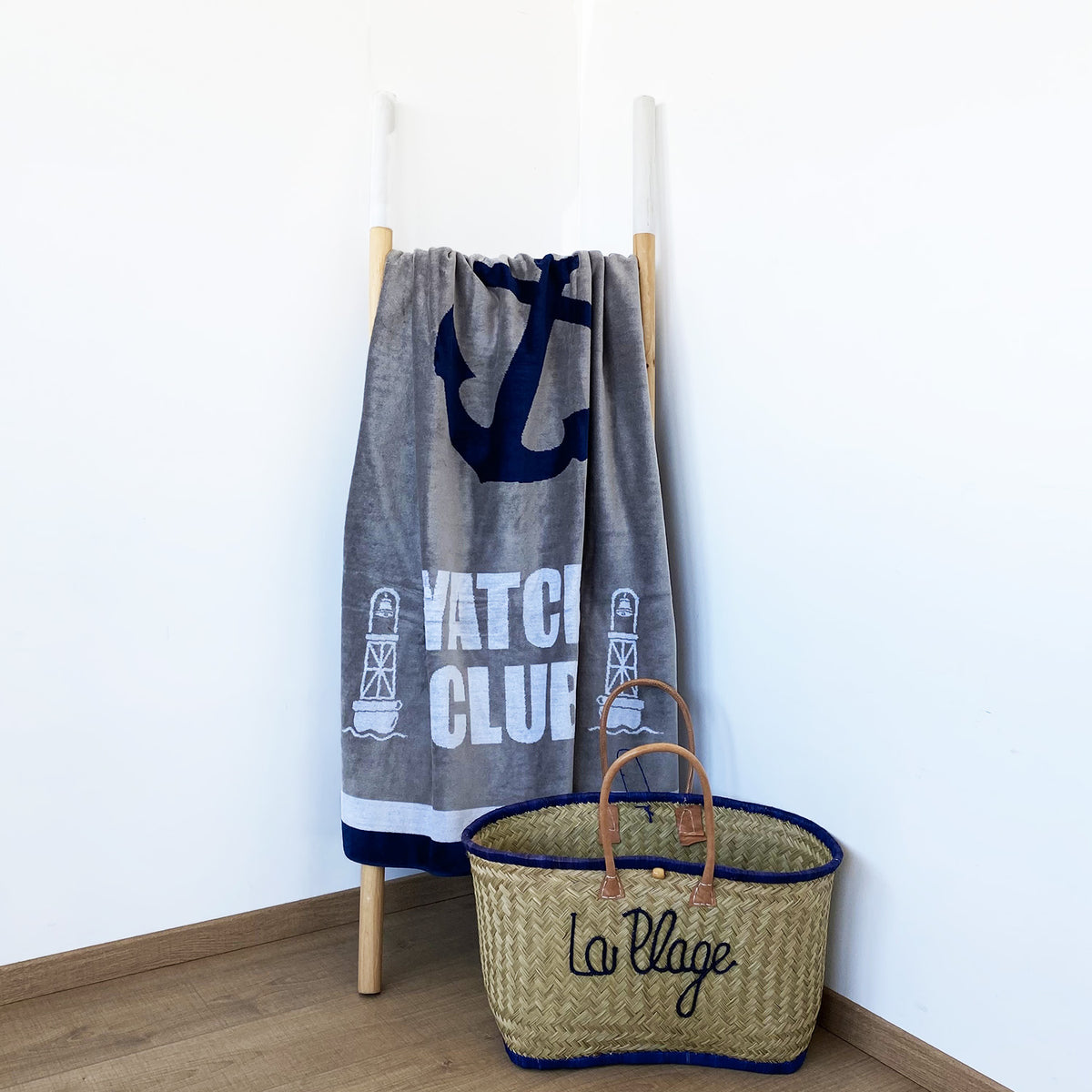 Serviette de plage éponge velours jacquard Yatch club 95x175cm