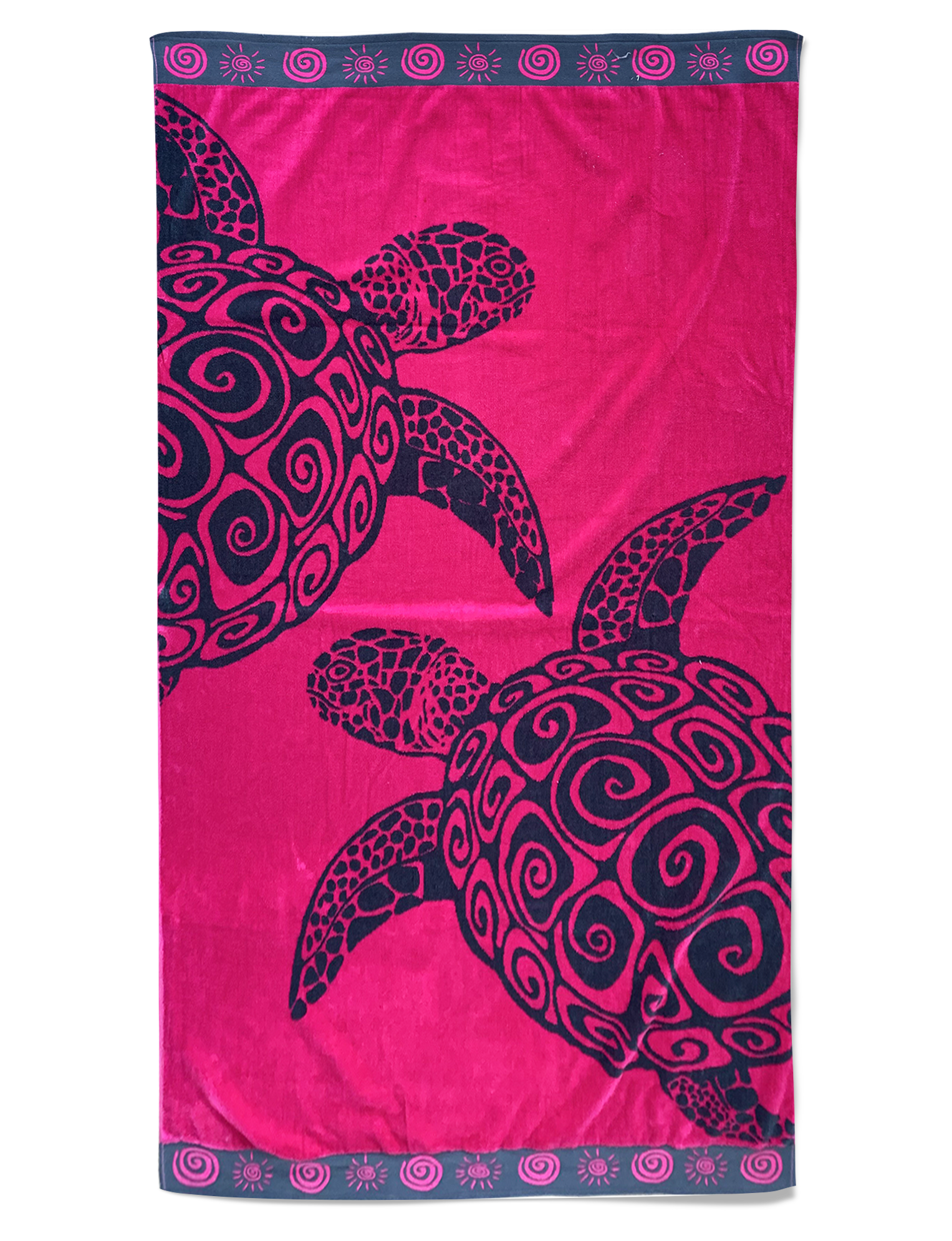 Serviette de plage éponge velours jacquard Fuschia Turtle