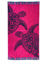 Serviette de plage éponge velours jacquard Fuschia Turtle