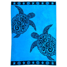 Serviette de plage éponge velours jacquard XL Turquoise turtles