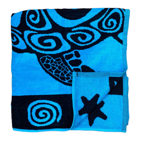 Serviette de plage éponge velours jacquard XL Turquoise turtles