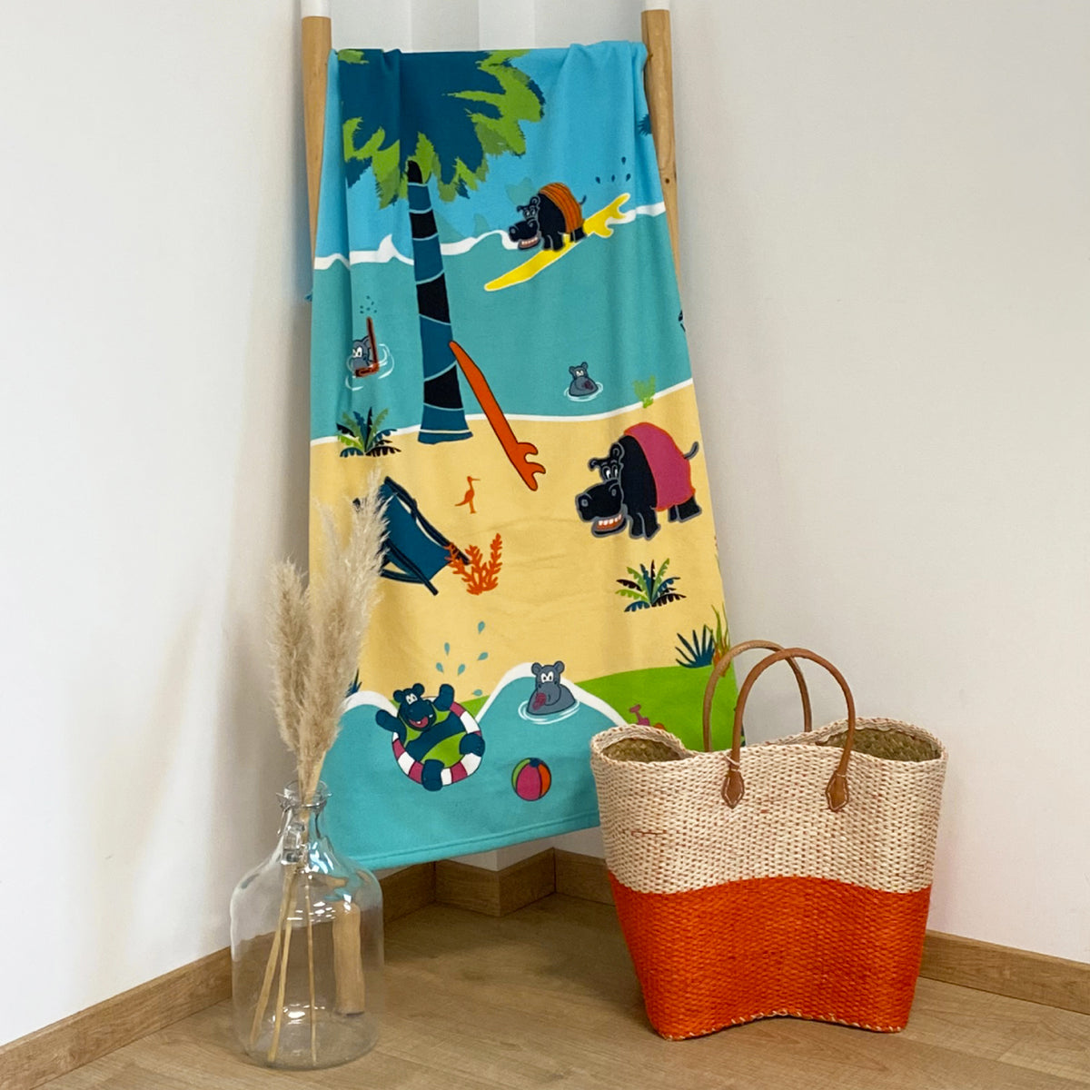 Serviette de plage ENFANT Hippo  Microfibre 100% polyester