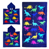 Pack enfant Dino un Poncho et une Serviette de plage microfibre 100% polyester